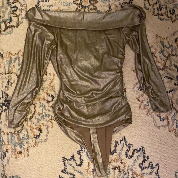 MAJORELLE Cypress Bodysuit Metallic Bronze Taupe Off Shoulder OnePiece Party Top - Picture 10 of 12